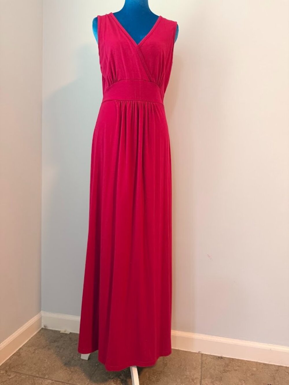 Woosea Pink Maxi Dress Sleeveless V Neck Empire Waist Stretch Size M